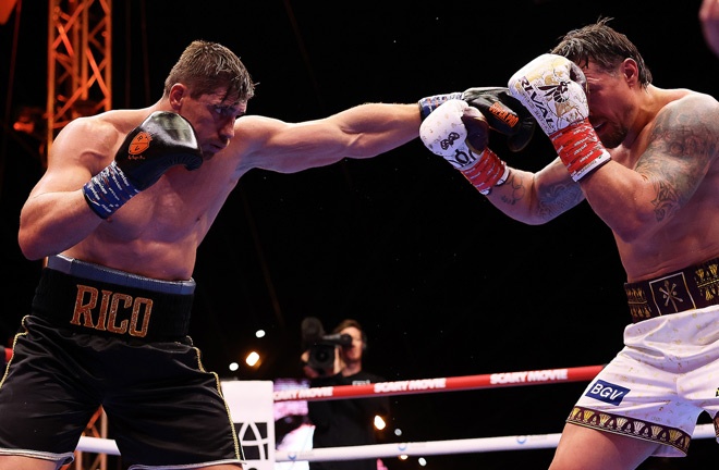 Rico Verhoeven was ahead on the scoreboard in the match against Oleksandr Usyk. Photo credit: Mark Robinson/Matchroom Boxing