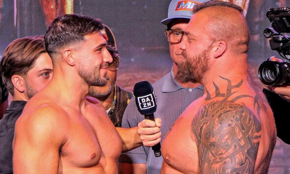 FACE OFF: Tommy Fury vs Eddie Hall • HEAD-TO-HEAD in Manchester | DAZN Boxing
