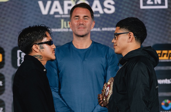 Bam and Vargas face-to-face before Saturday's game. Photo: Matchroom Boxing