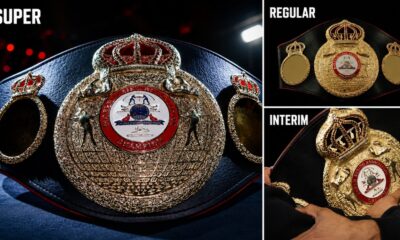WBA super, regular and interim title belts shown together to illustrate boxing’s secondary title confusion.