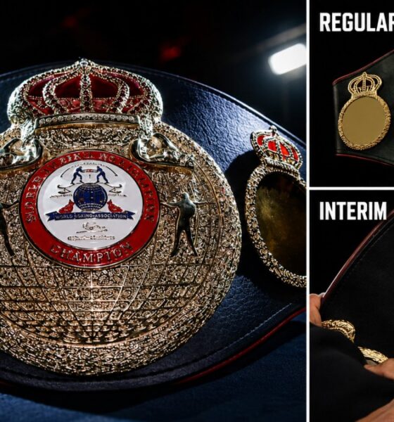 WBA super, regular and interim title belts shown together to illustrate boxing’s secondary title confusion.