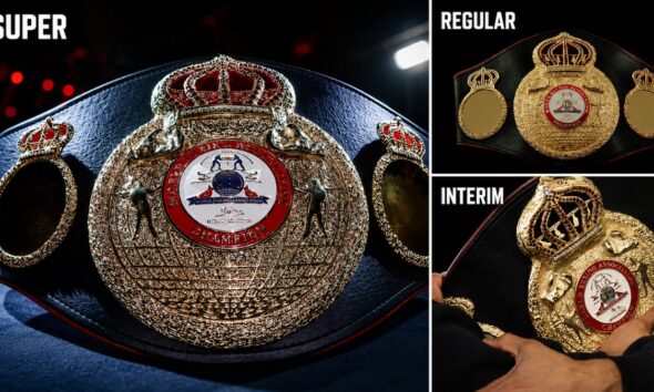 WBA super, regular and interim title belts shown together to illustrate boxing’s secondary title confusion.