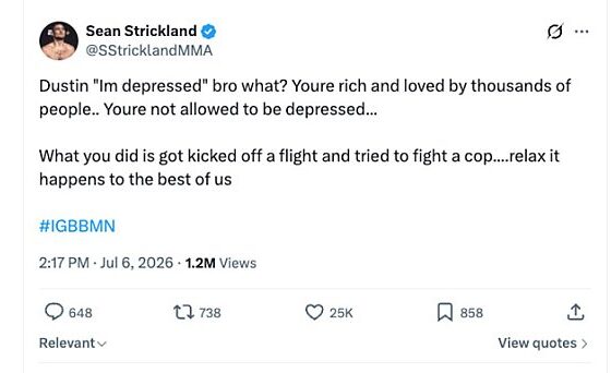 Sean Strickland criticizes Dustin Poirier&rsquo;s depression comments after arrest