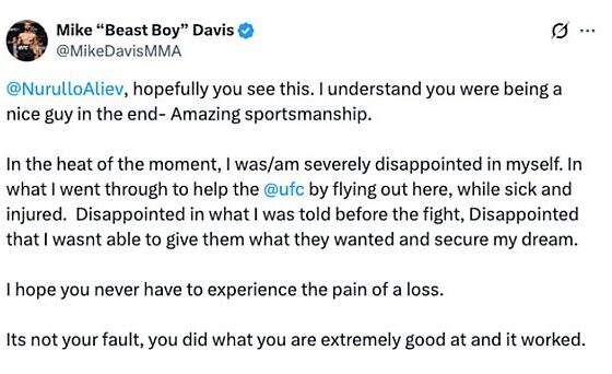 Mike Davis apologizes to Nurullo Aliev after UFC Abu Dhabi outburst