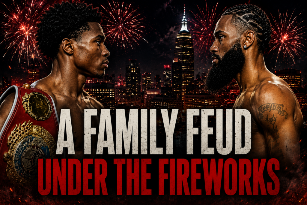 Abdullah Mason and Albert Bell face off before their WBO lightweight title fight in Cleveland beneath Fourth of July fireworks for "A Family Feud Under the Fireworks" feature.