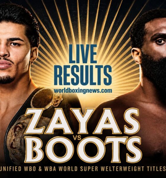 Xander Zayas and Jaron Ennis promotional graphic for WBN live results ahead of their unified WBO and WBA super welterweight world title fight at Barclays Center in Brooklyn