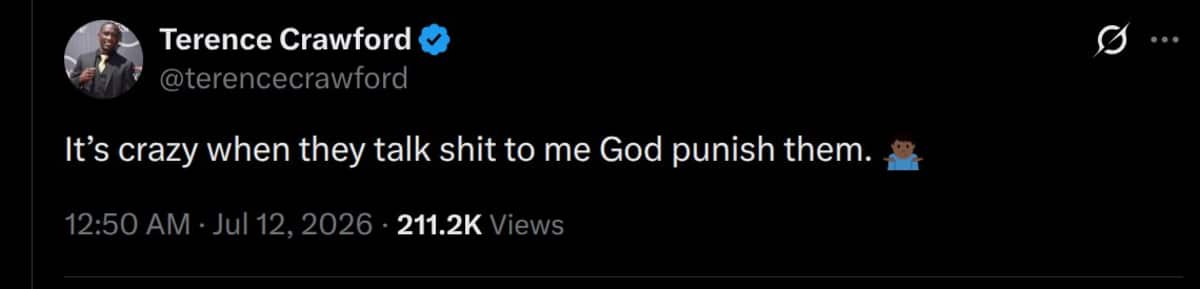 "Terence Crawford Sends Cryptic Message Following Conor McGregor's UFC 329 Defeat"