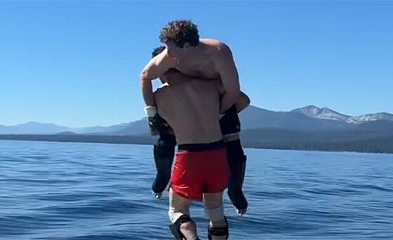 Merab Dvalishvili spars with Mark Zuckerberg in the middle of a lake