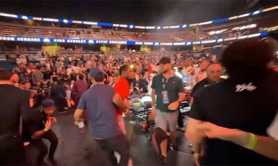 Ex-UFC fighter Sedriques Dumas takes down costumed fan in arena brawl