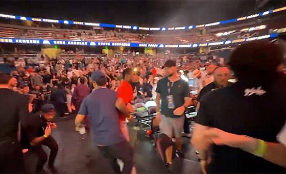 Ex-UFC fighter Sedriques Dumas takes down costumed fan in arena brawl