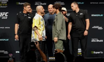 Video: Alexander Volkanovski and Movsar Evloev face off for the first time at UFC 333 press conference