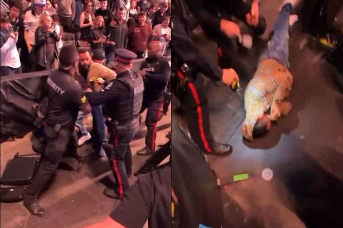 Police officer delivers KO slam to UFC Edmonton fan during wild crowd brawl (Video)