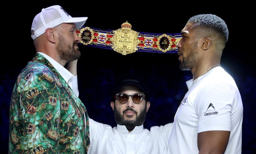 Video: Tyson Fury, Anthony Joshua face off for 1st time ahead of historic fight